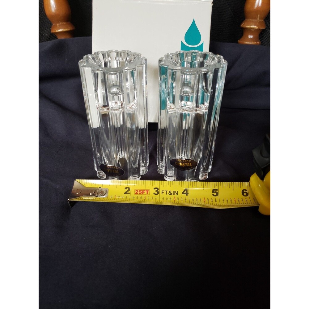 PartyLite 4” Delphi Pair Crystal Scalloped Taper Candle Holders-Scalloped